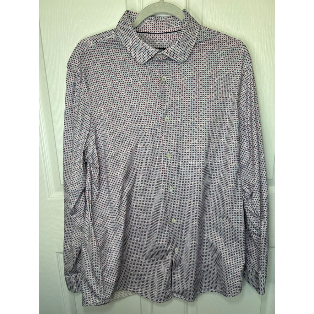 Bugatchi OoohCotton Men's Dress Shirt Long Sleeve Red Dot Print Pattern - Size L